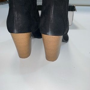 Qupid Suede Geo Cutout Buckled Chunky Heeled Booties
